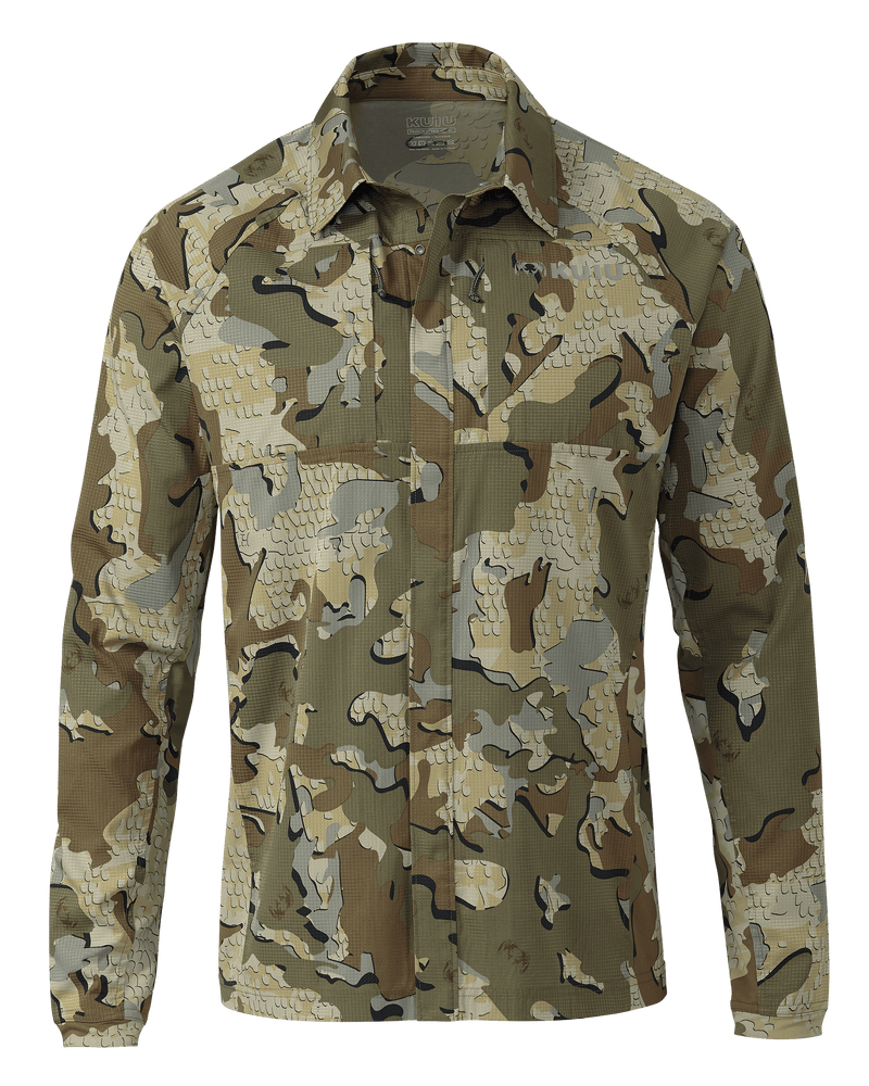 Front of Tiburon Hybrid Snap Shirt in Valo Camouflage