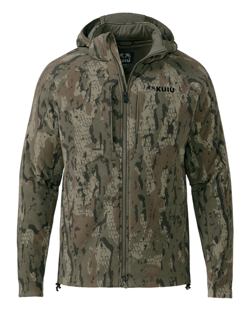 Front of Proximity Hooded Insulated Jacket in Veros Camouflage.