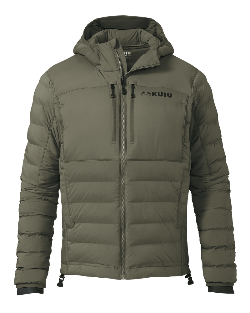 Front of Flyway Insulated Hooded Jacket in Ash Brown