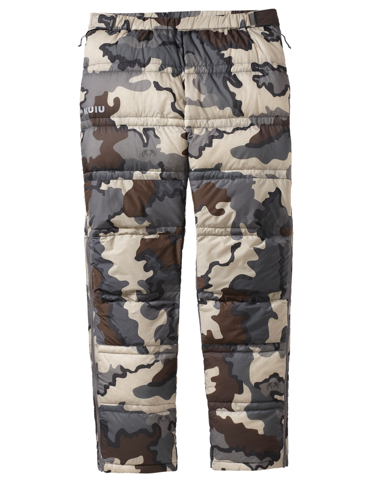 Front of Super Down Ultra Pant in Vias Camouflage