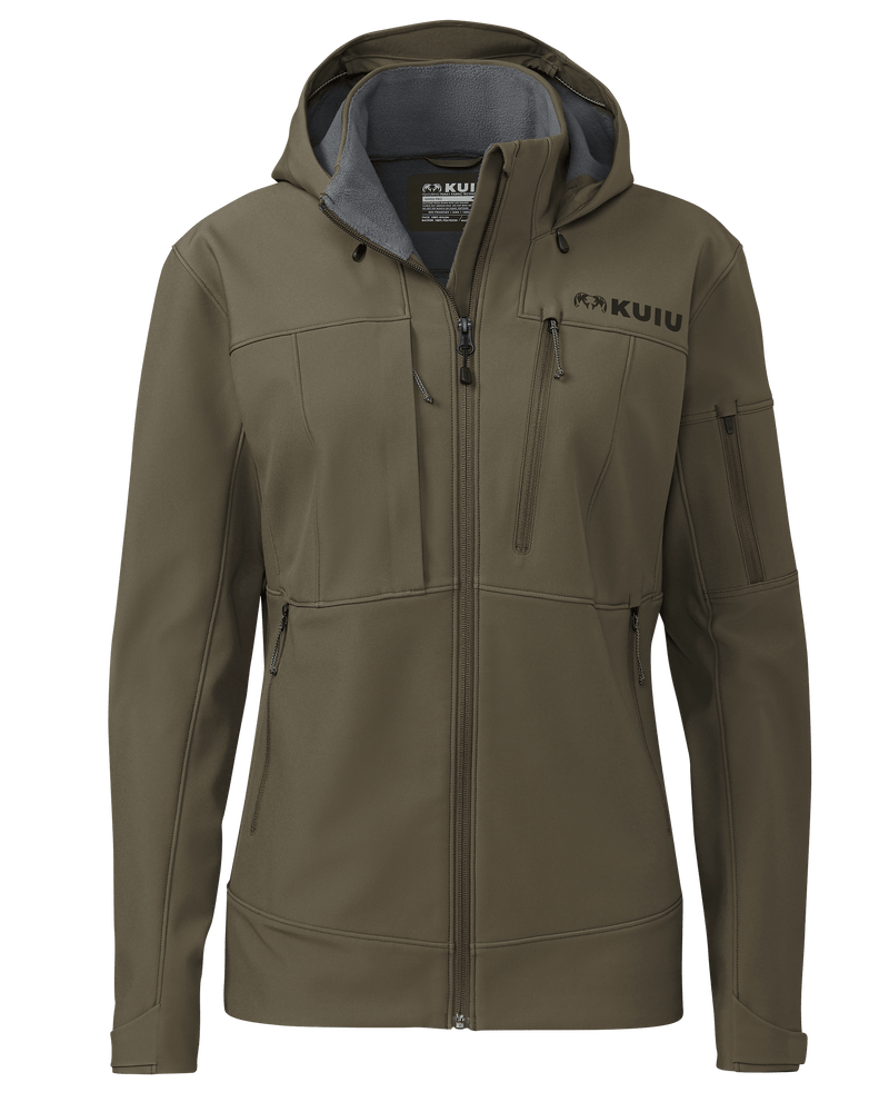 Front of Women's Guide PRO Hooded Jacket in Ash Brown
