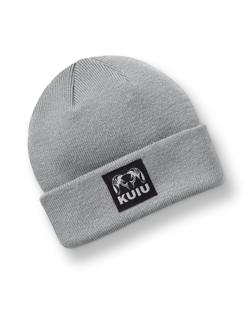 Kuyou Knitted Beanie Hat With Brim For Men - Gray Acrylic Winter Cap With Flower, One Size Fits Most