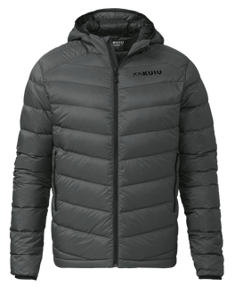 Front of Super Down LT Hooded Jacket in Gunmetal