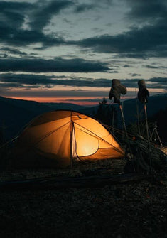 Front of Mountain Star 3 Person Tent on Hill Top at Sunset