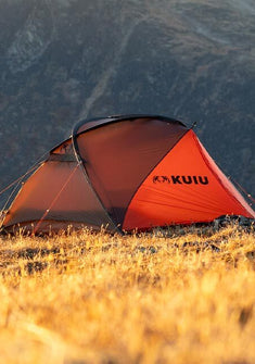 Side of Mountain Star 2P Tent in Gunmetal Orange Color Pitched on Ridgetop