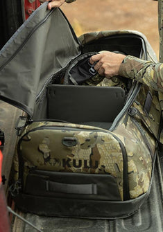 View of internal storage of TwoTrack 8000 Boot Duffel in Verde Camouflage