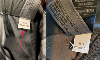 Location of Warranty PO Tag Example