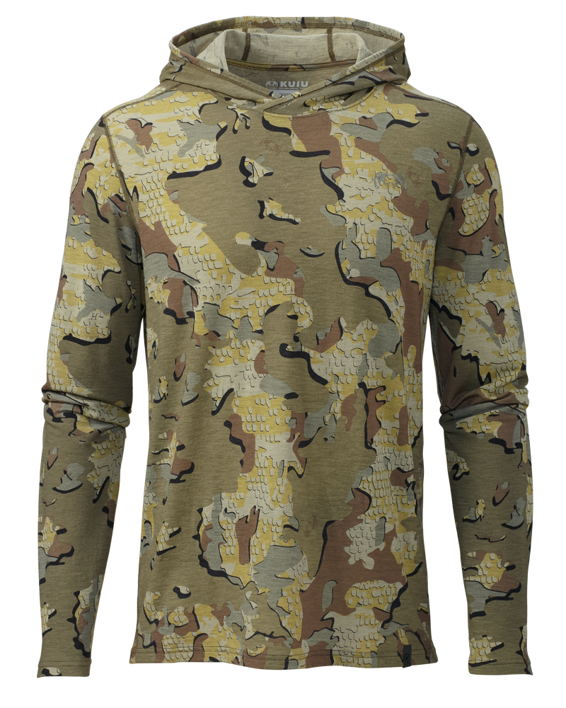 Front of Ultra Merino 120 LT Long Sleeve Hoodie in Valo Camouflage