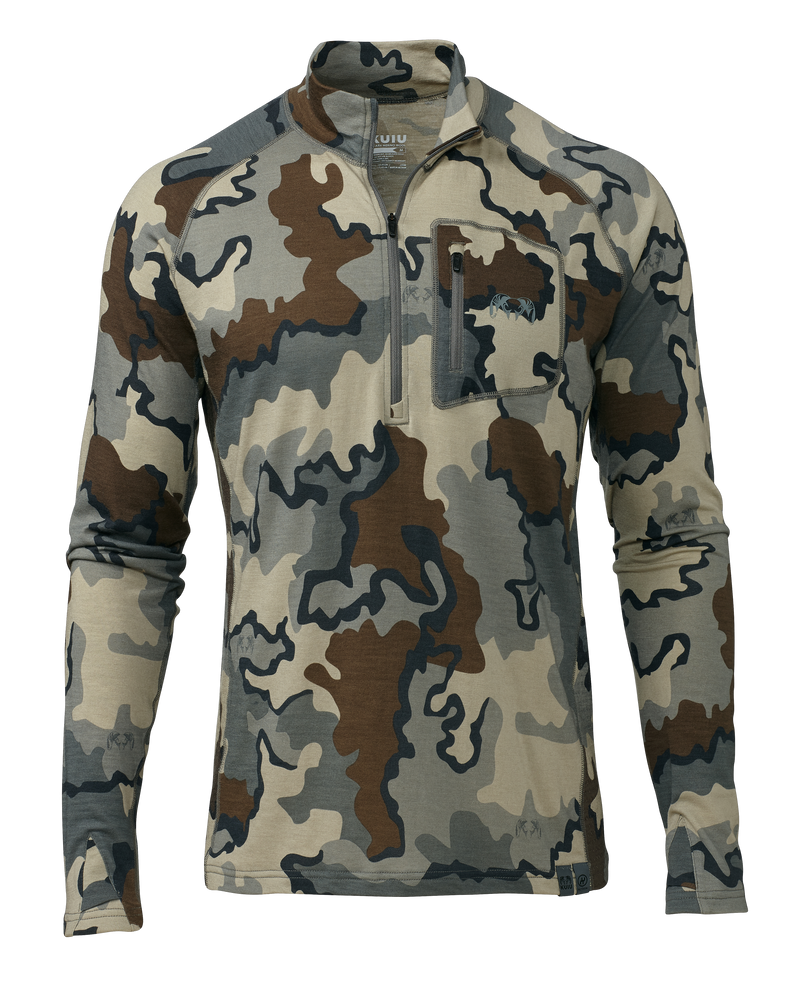 Front of ULTRA Merino 145 Zip-T Hunting Shirt in Vias Camouflage