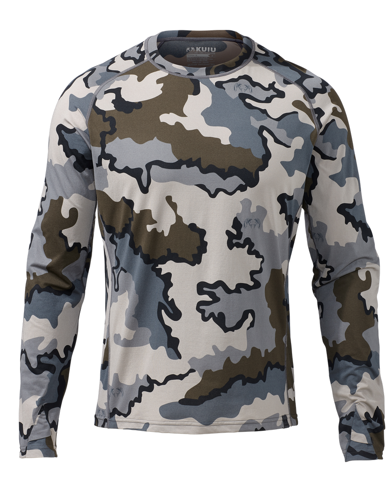 Front of Peloton 118 Long Sleeve Crew T-shirt in Vias Camouflage