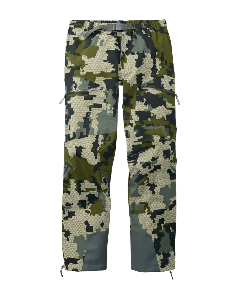 Front of Kutana Storm shell pant in Verde Camouflage color