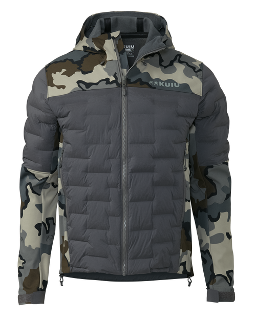 Front of Axis Thermal Hoodied Jacket in Vias Camouflage