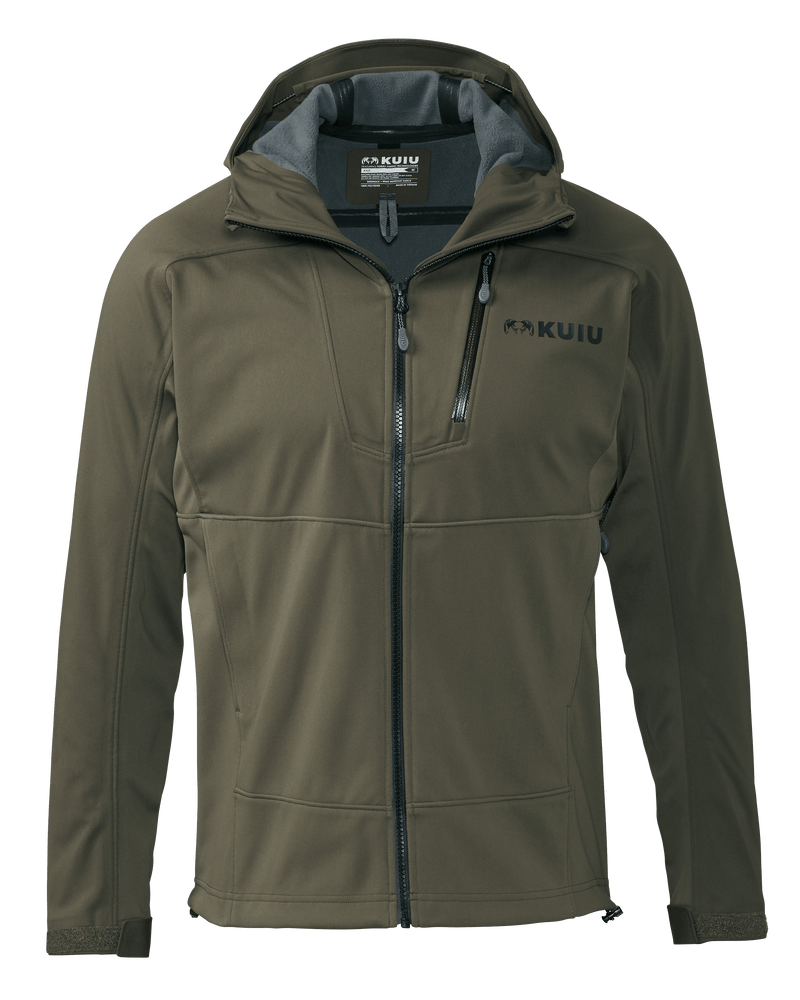 Front of Axis Hybrid Hooded Jacket in Ash Brown Color