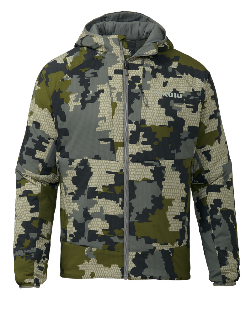 Front of Kenai hooded Jacket in Verde Camouflage