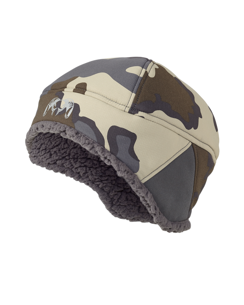 Front, Angled View of Kenai Beanie in Vias Camouflage