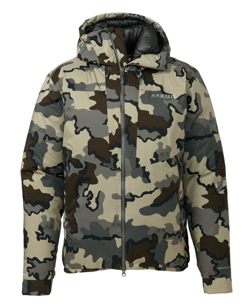 Front of Super Down Burner Parka in Vias Camouflage