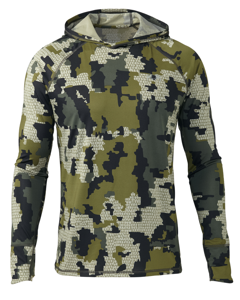 Front of Gila Long Sleeve Hoodie Shirt in Verde Camouflage