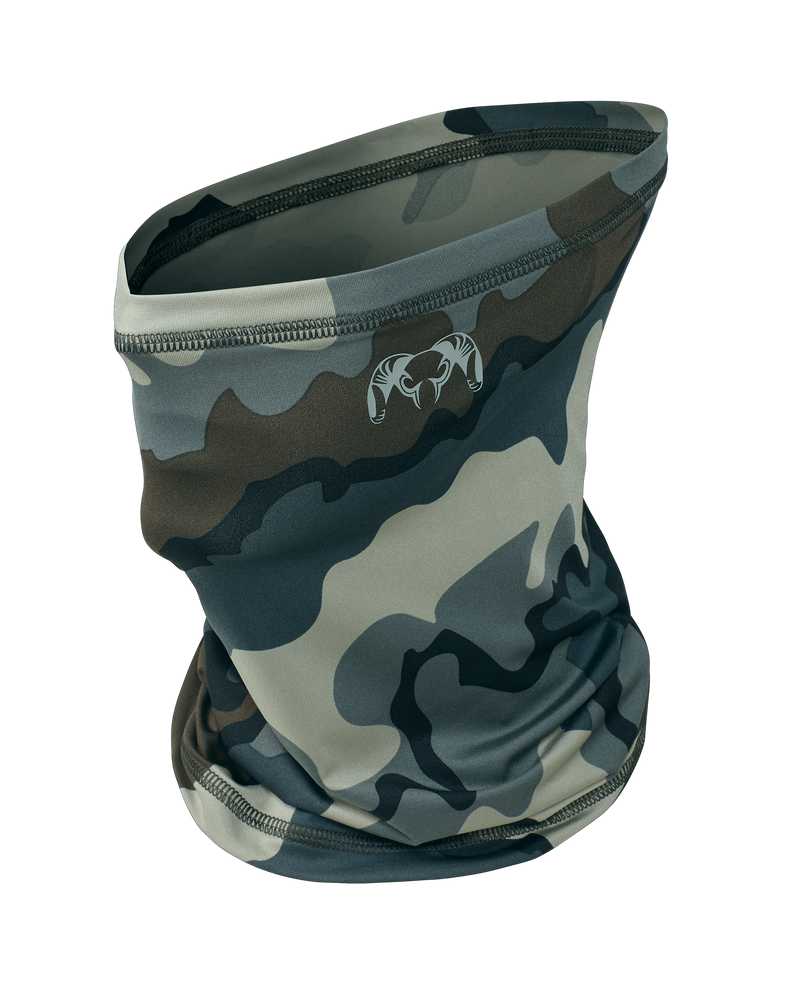 Front of Gila Neck Gaiter in Vias Camouflage
