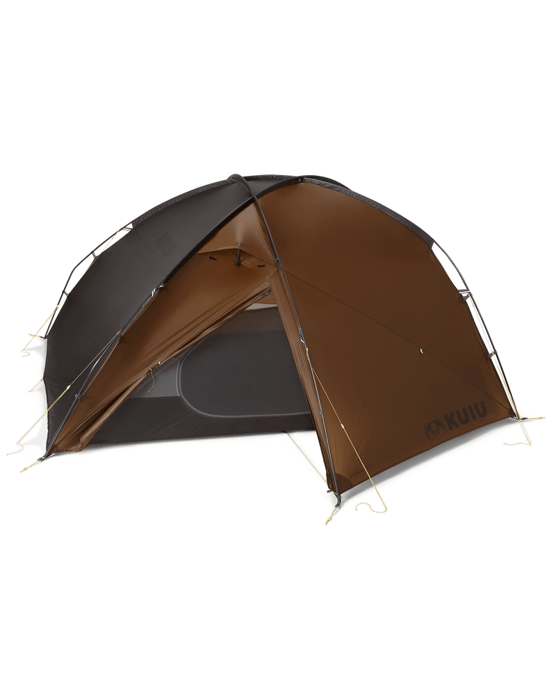 Mountain Star 3 Person Tent in Gunmetal-Camel with Open vestibule