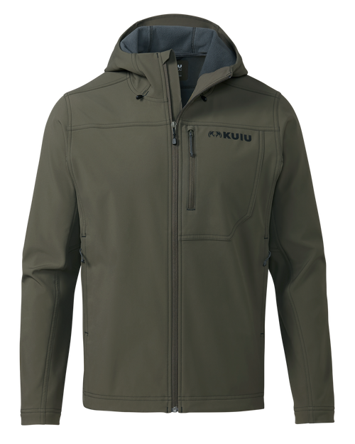 Front of Alpine Hooded Jacket in Ash Brown