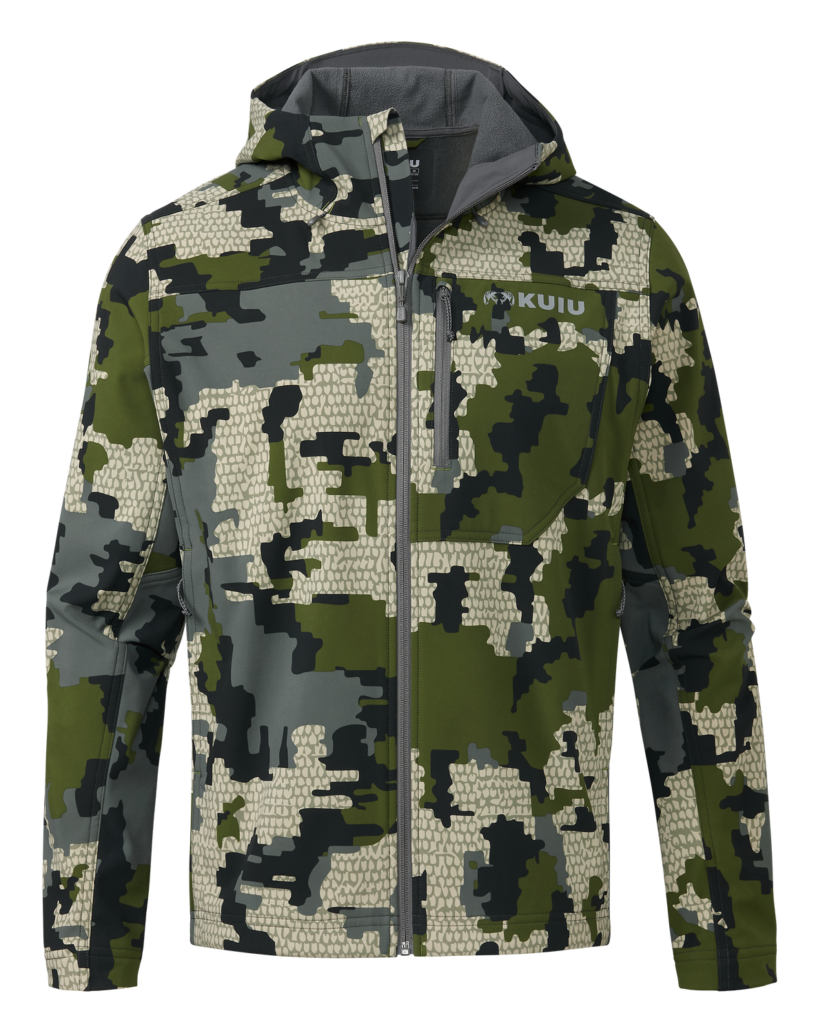 Alpine Fleece Lined Hooded Hunting Jacket - Verde Camo | KUIU