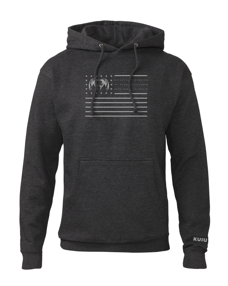 Front of Info Flag Hoodie in Charcoal Grey