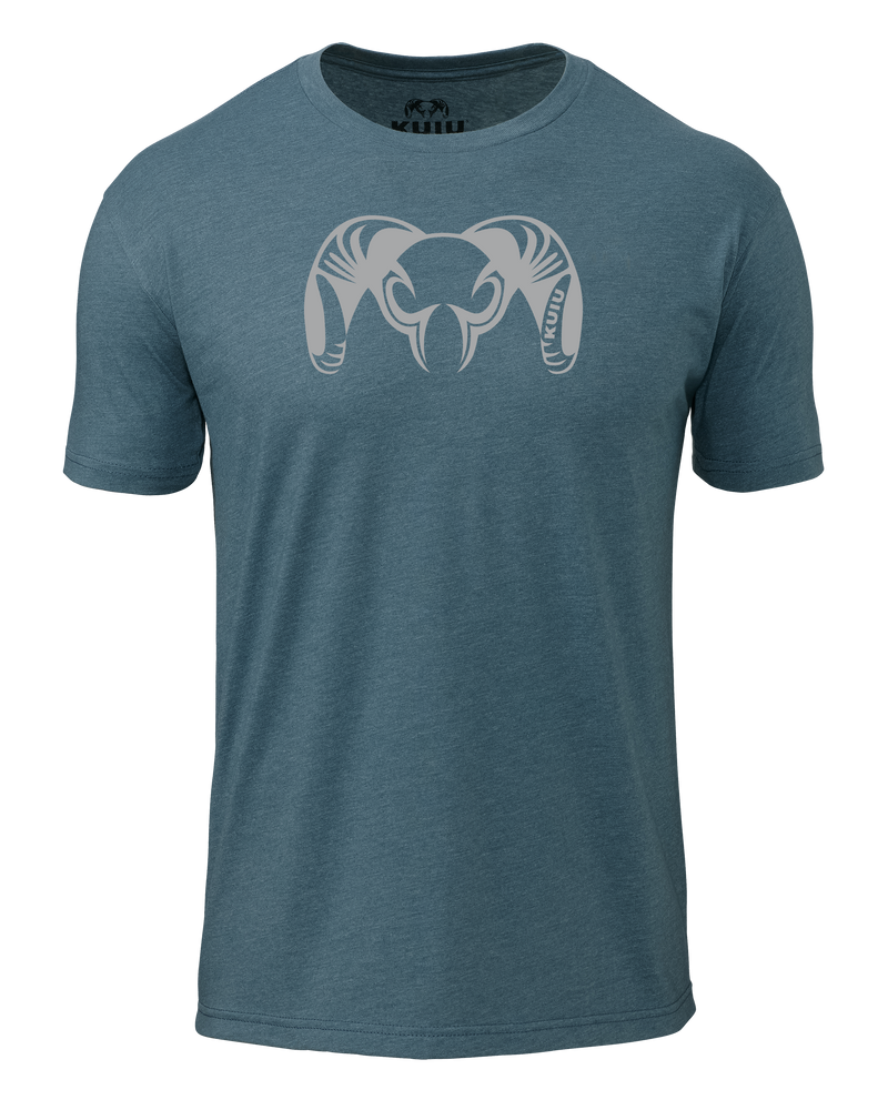 Front of KUIU Engraved Ram T-Shirt in Indigo Blue