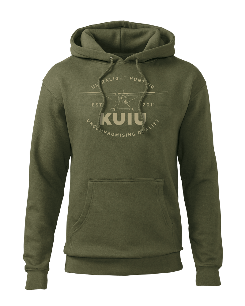 Front of KUIU Aviation Hoodie in Army Green