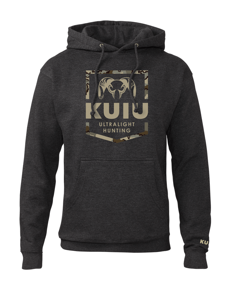 Front of KUIU Vias Shield Hoodie in Charcoal Grey