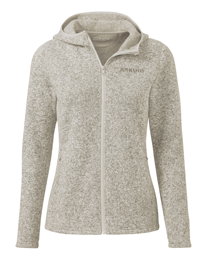 Front of Women's Base Camp Hooded Sweater in Woodsmoke Heather Khaki