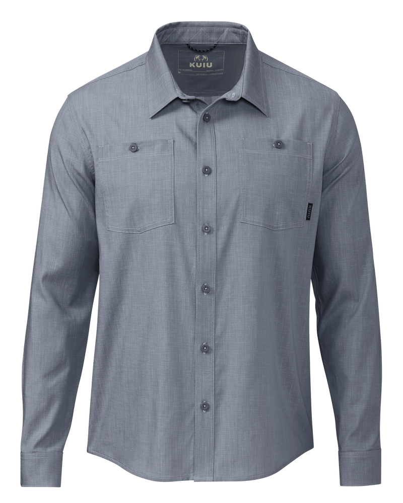 Front of Terrace LS Shirt in Storm Chambray Blue Grey