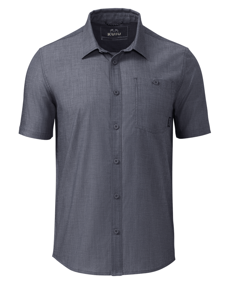 Front of Terrace SS Shirt in Steel Blue Chambray