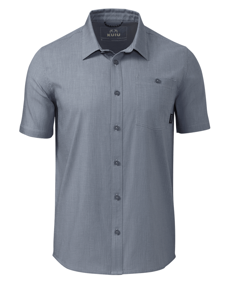 Front of Terrace SS Shirt in Storm Chambray Blue Grey