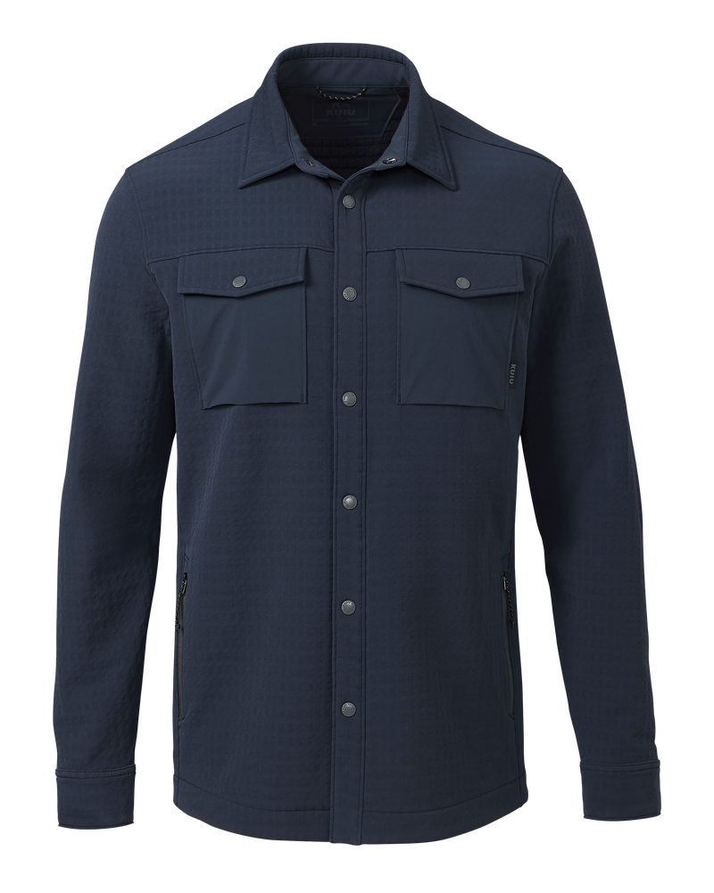 Front of Blockfield Fleece Shirt Jacket in Steel Blue