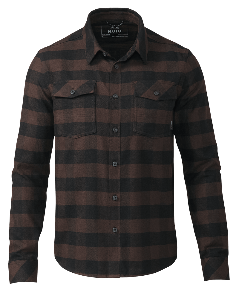 Front of Field Flannel Shirt in Ash Brown Buffalo Check
