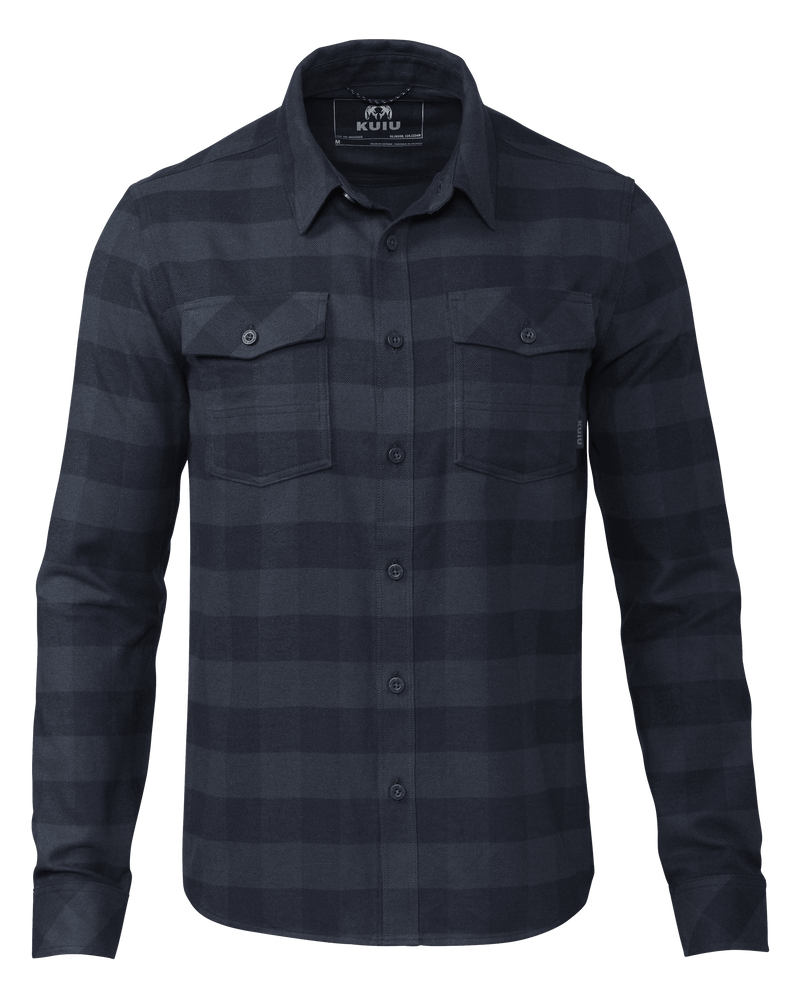 Front of Field Flannel Shirt in Steel Blue Buffalo Check