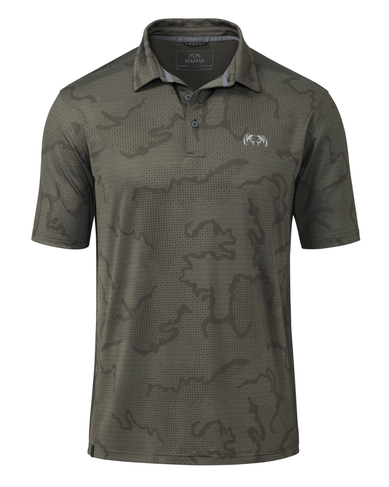 Front of KUIU Performance Polo in Ash Brown Tonal