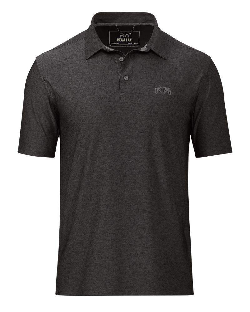 Front of KUIU Performance Polo Shirt in Heather Black