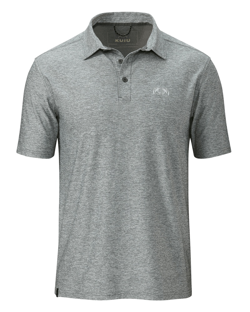 Front of KUIU Performance Polo Shirt in Heather Storm Grey