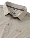 Collar of KUIU Performance Polo in Heather Sand Light Brown