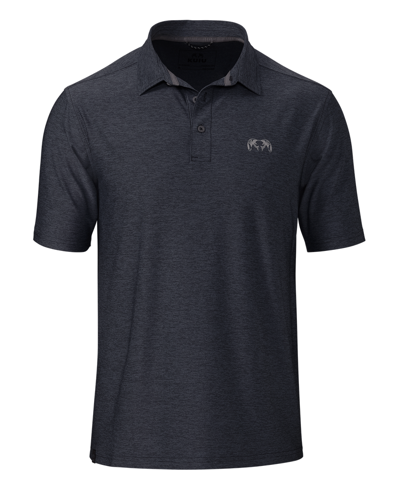 Front of KUIU Performance Polo in Heather Steel Blue