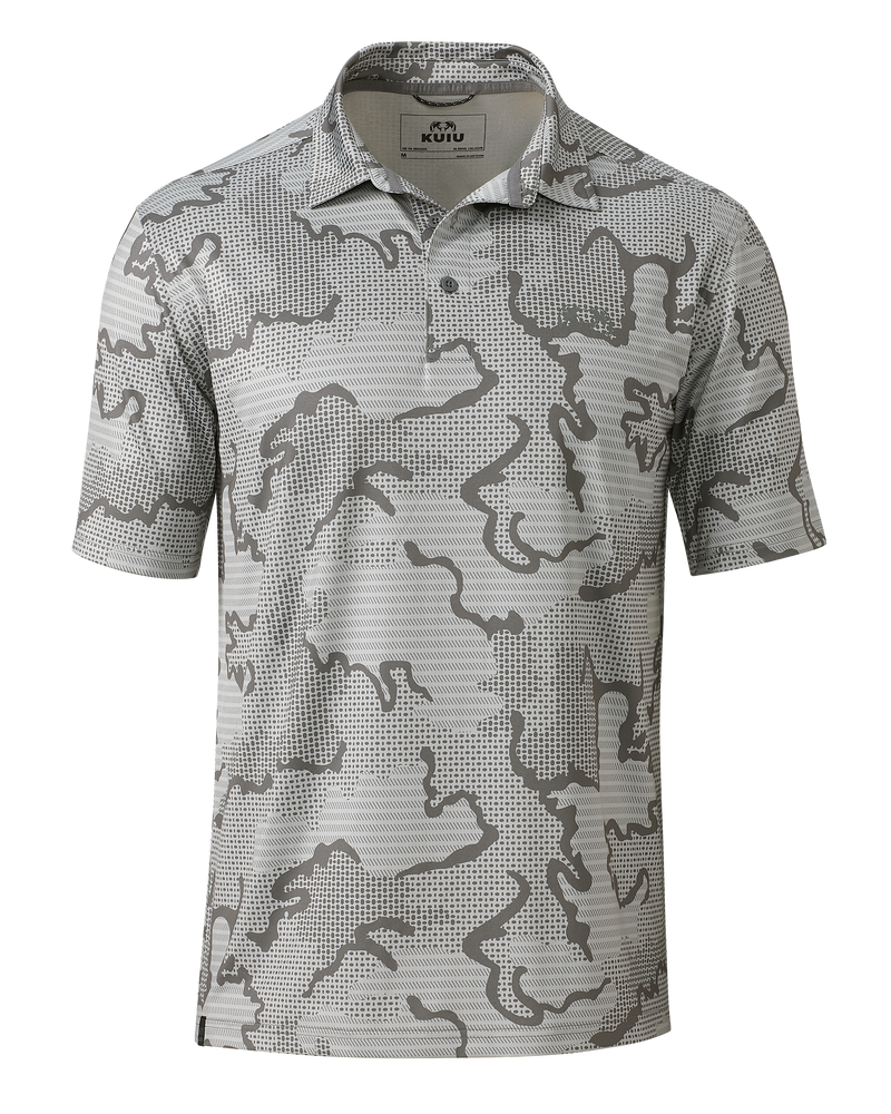 Front of KUIU Performance Polo in Stone Tonal Grey