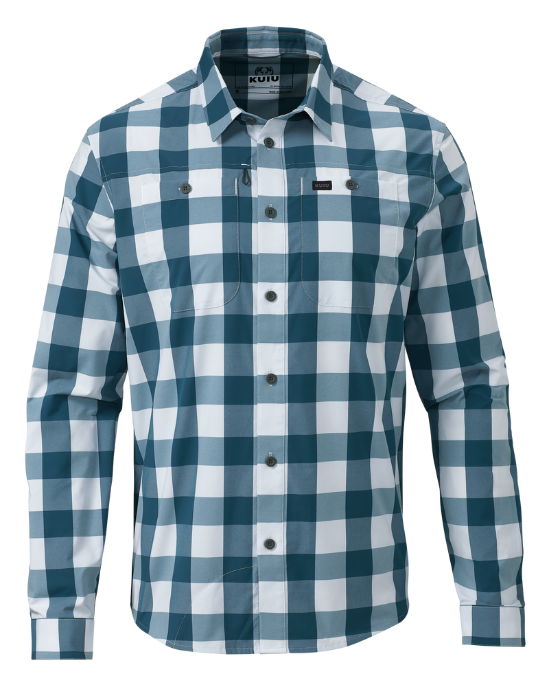 Front of Borrego LS Shirt in Lake Plaid