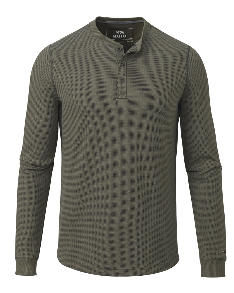 Front of Canyon Waffle Henley in Ash Heather Brown