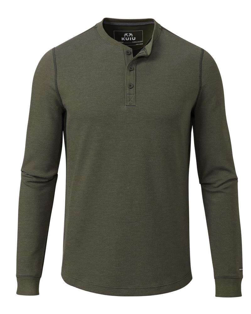 Front of Canyon Waffle Henley in Army Green