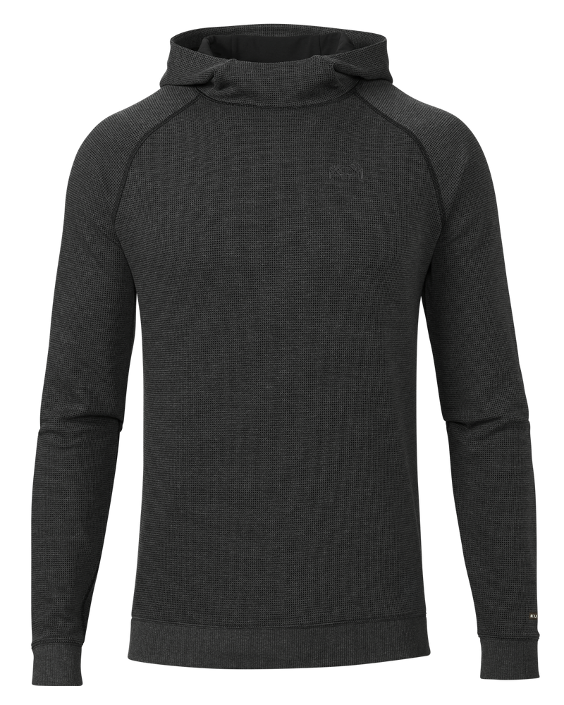 Front of Canyon Waffle Hoodie in Black Heather