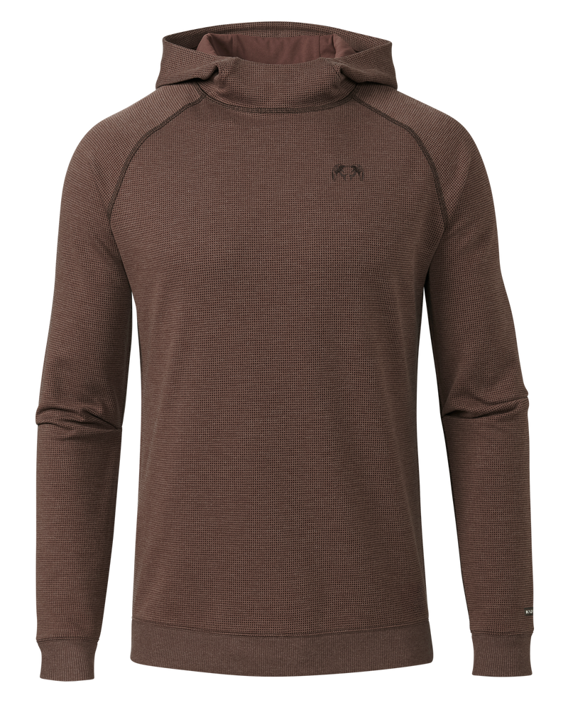 Front of Canyon Waffle Hoodie in Cedar Heather