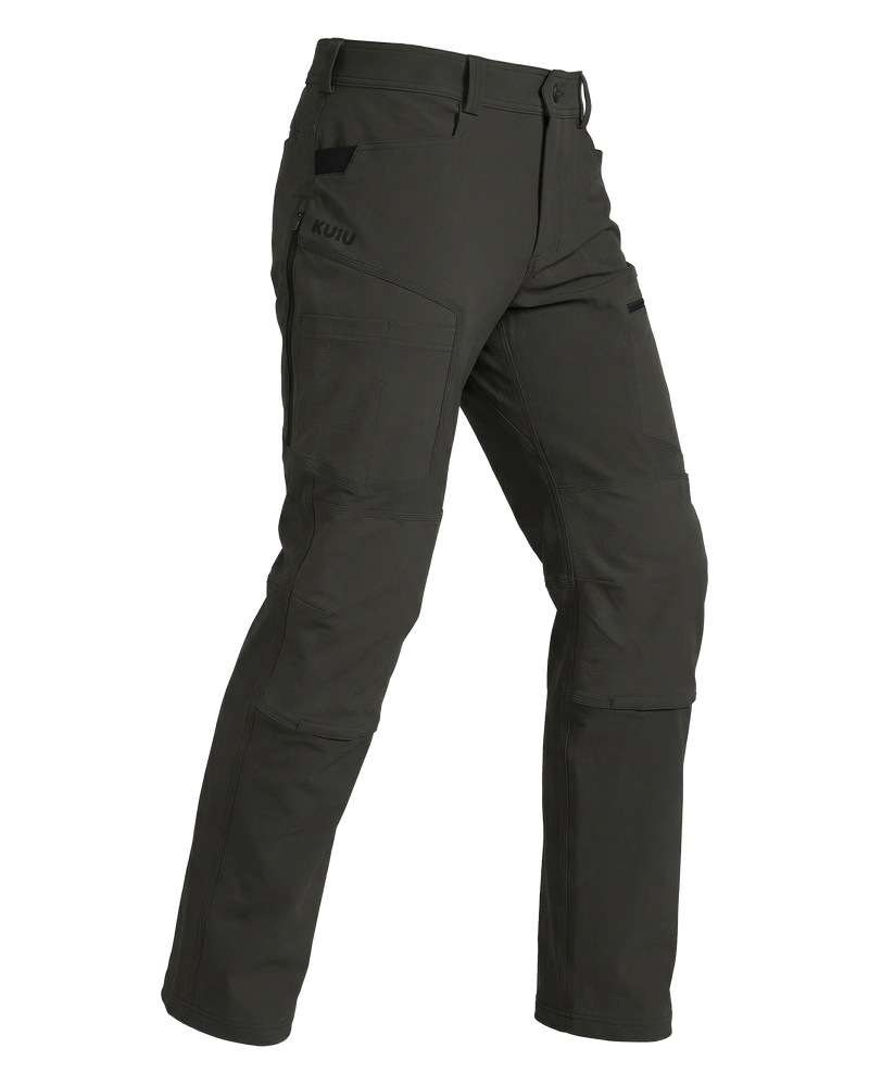 Angled pose highlighting shape and construction of Groundwork Woven Pant in Asphalt Grey
