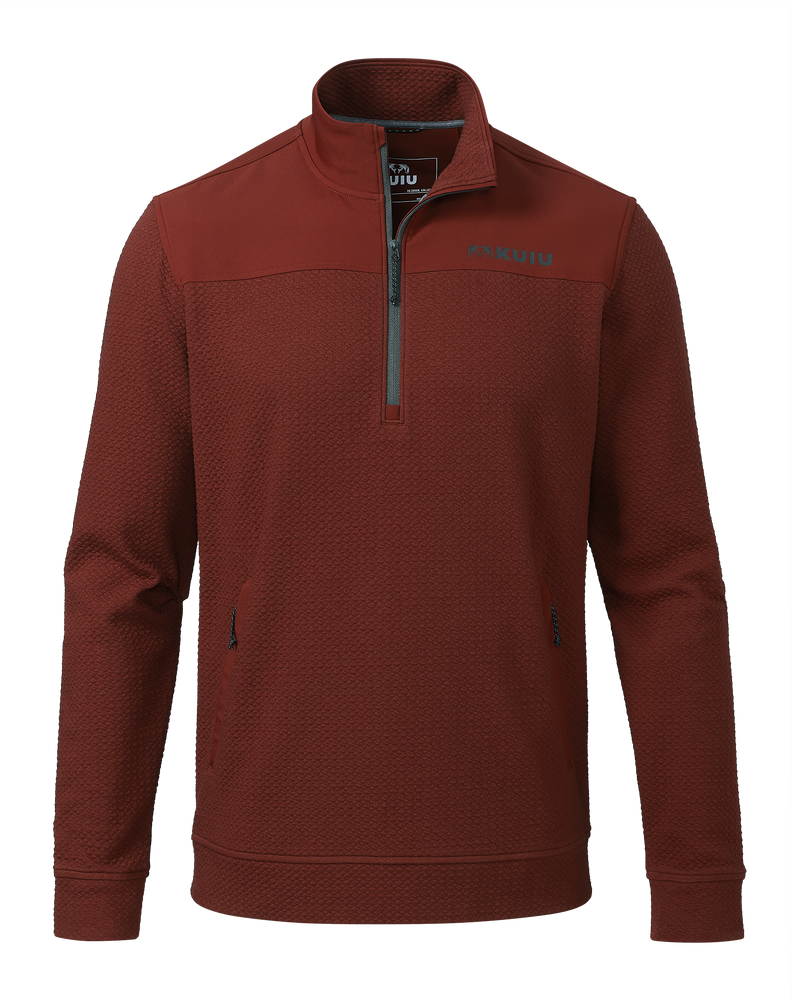 Front of Solitude Knit Pullover in Fired Brick Red