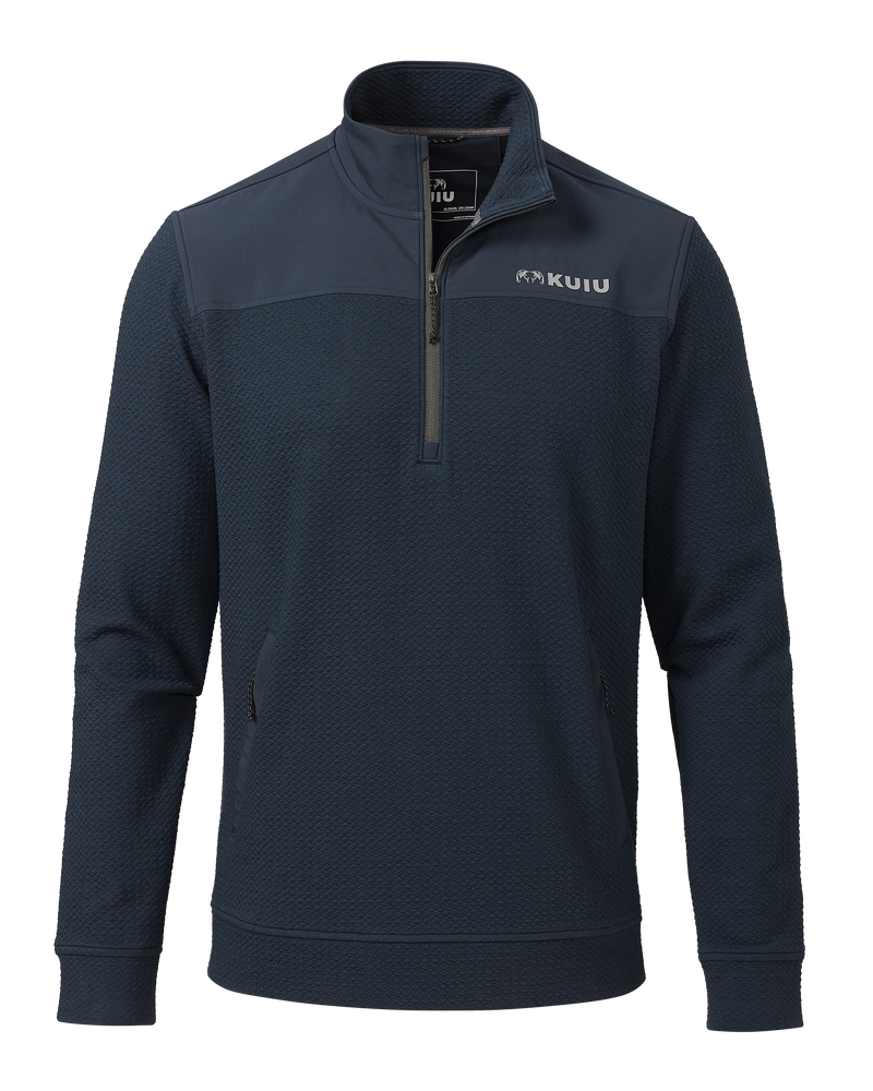 Front of Solitude Knit Pullover in Steel Blue